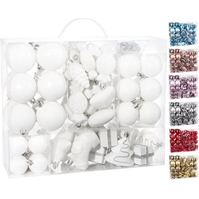 BRUBAKER Conjunto de 77 peças bolas de Natal decorações para árvore de Natal branca BRUBAKER Conjunto de 77 peças bolas de Natal decorações para árvore de Natal branca