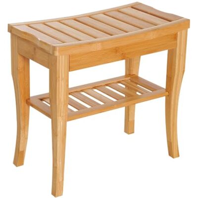 HOMCOM Taburete de Baño de Bambú Antideslizante 47,5x26x44,5 cm Natural Prateleira de armazenamento, casa de banho, impermeável, robusta, banco de duche, madeira de bambu, casa sala de estar quarto HOMCOM Taburete de Baño de Bambú Antideslizante 47,5x26x44,5 cm Natural Prateleira de armazenamento, casa de banho, impermeável, robusta, banco de duche, madeira de bambu, casa sala de estar quarto