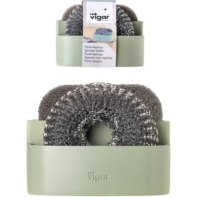 VIGAR Suporte para esponja no lava-loiças 12 x 9 x 8,5 cm com 2 compartimentos para guardar a esponja e o esfregaço sem retém odores cor verde e cinzento VIGAR Suporte para esponja no lava-loiças 12 x 9 x 8,5 cm com 2 compartimentos para guardar a esponja e o esfregaço sem retém odores cor verde e cinzento