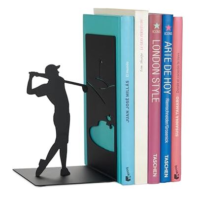 Balvi Suporte de livros Backswing cor preta para livros de estante com jogador de golfe metal Balvi Suporte de livros Backswing cor preta para livros de estante com jogador de golfe metal