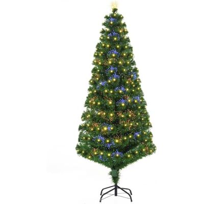 HOMCOM Árvore de Natal 180 cm suporte artificial metal verde natural Luzes LED multicoloridas, material PVC HOMCOM Árvore de Natal 180 cm suporte artificial metal verde natural Luzes LED multicoloridas, material PVC