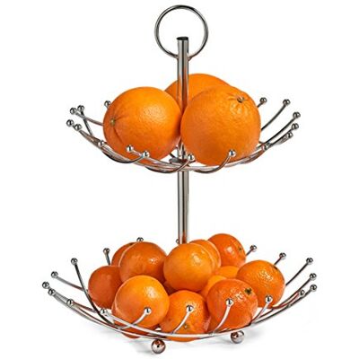 Zeller fruteira de dois níveis, metal cromado, aprox. 28,5 x 28,5 x 36 cm Zeller fruteira de dois níveis, metal cromado, aprox. 28,5 x 28,5 x 36 cm
