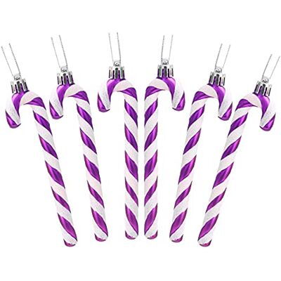 Christmas Concepts ® Pacote de 6 decorações para árvores de Natal com bastão de caramelo com brilho de 13 cm (5,2") (roxo e branco) Christmas Concepts ® Pacote de 6 decorações para árvores de Natal com bastão de caramelo com brilho de 13 cm (5,2") (roxo e branco)