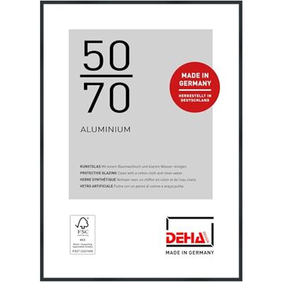 DEHA Design moldura para fotos, 50 x 70 cm, Alumínio, Preto fosco, Moldura para póster para pendurar em formato vertical e paisagem, vidro sintético inquebrável, Tribeca DEHA Design moldura para fotos, 50 x 70 cm, Alumínio, Preto fosco, Moldura para póster para pendurar em formato vertical e paisagem, vidro sintético inquebrável, Tribeca