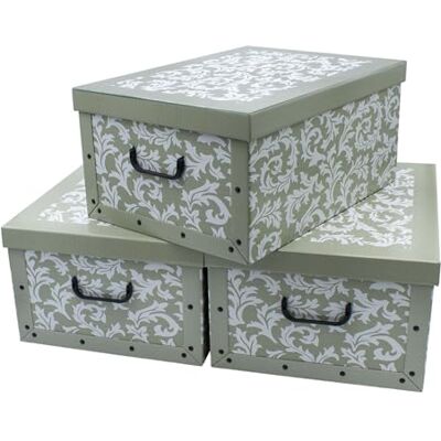 Spetebo Conjunto de 3 caixas de armazenamento com tampa, 51 x 37 cm, barroco em cor verde azeitona, empilhável de cartão com pegas, 45 litros, organizador, caixa de presente Spetebo Conjunto de 3 caixas de armazenamento com tampa, 51 x 37 cm, barroco em cor verde azeitona, empilhável de cartão com pegas, 45 litros, organizador, caixa de presente