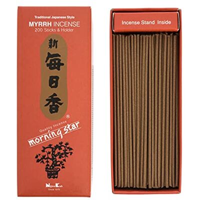 nippon kodo Incenso Morning Star Mirra, incenso de estilo japonês de 200 barras, inclui incensário nippon kodo Incenso Morning Star Mirra, incenso de estilo japonês de 200 barras, inclui incensário