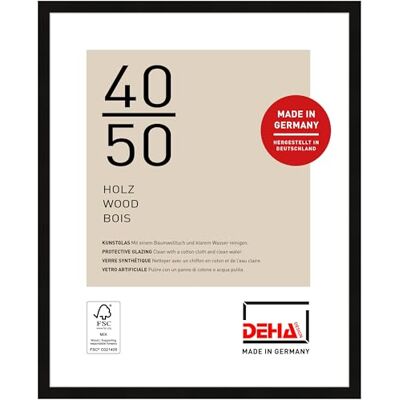 DEHA Design moldura de fotos, 40 x 50 cm, Madeira, Preto, Moldura para póster para pendurar em formato vertical e horizontal, vidro sintético inquebrável, Fontana DEHA Design moldura de fotos, 40 x 50 cm, Madeira, Preto, Moldura para póster para pendurar em formato vertical e horizontal, vidro sintético inquebrável, Fontana