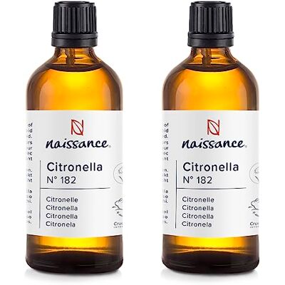 Naissance Óleo Essencial de Citronela (N.º ) 200ml (2x100ml) Puro, Natural, Vegano e Não Diluído Para Queimador, Umidificador, Aromaterapia, Difusor, Massagens Corporais Velas, Sabonete Naissance Óleo Essencial de Citronela (N.º ) 200ml (2x100ml) Puro, Natural, Vegano e Não Diluído Para Queimador, Umidificador, Aromaterapia, Difusor, Massagens Corporais Velas, Sabonete