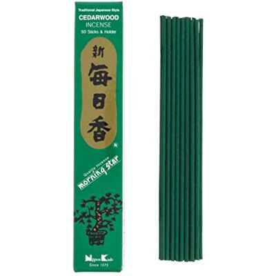 MORNING STAR Nippon Kodo Incenso Cedro, incenso de estilo japonês de 50 barras, inclui incensário MORNING STAR Nippon Kodo Incenso Cedro, incenso de estilo japonês de 50 barras, inclui incensário