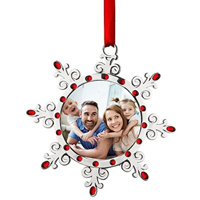 Joiedomi Enfeite de fotos de Natal, enfeites de árvore de Natal de floco de neve, moldura de fotos com pedras preciosas vermelhas, ornamentos familiares, enfeites de Natal inquebráveis para férias, Joiedomi Enfeite de fotos de Natal, enfeites de árvore de Natal de floco de neve, moldura de fotos com pedras preciosas vermelhas, ornamentos familiares, enfeites de Natal inquebráveis para férias,