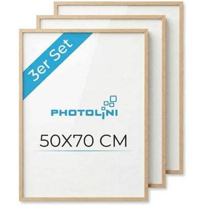 PHOTOLINI Molduras 50 x 70 cm madeira MDF natural, conjunto de 3 molduras para posteres, vidro acrílico, para pendurar, inclui acessórios para fotos, folhas e cartazes PHOTOLINI Molduras 50 x 70 cm madeira MDF natural, conjunto de 3 molduras para posteres, vidro acrílico, para pendurar, inclui acessórios para fotos, folhas e cartazes