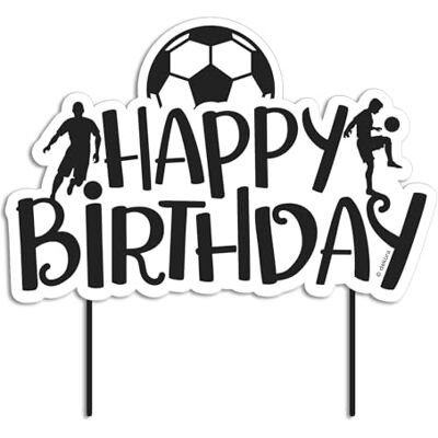 dekora , Cake Topper de futebol "Happy Birthday", decoração temática para bolo de aniversário, adequada para contacto com alimentos, papel e plástico para decorar bolos, medidas 17,5 x 13 cm dekora , Cake Topper de futebol "Happy Birthday", decoração temática para bolo de aniversário, adequada para contacto com alimentos, papel e plástico para decorar bolos, medidas 17,5 x 13 cm