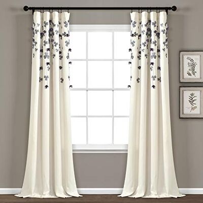 Lush Decor Cortina com design de flores (Individual), 213 x 106 cm, roxo e marfim Lush Decor Cortina com design de flores (Individual), 213 x 106 cm, roxo e marfim