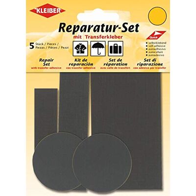 Kleiber Conjunto de remendos de reparação para roupas, nylon, autocolantes, 5 peças, cor cinzenta Kleiber Conjunto de remendos de reparação para roupas, nylon, autocolantes, 5 peças, cor cinzenta