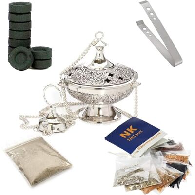NKlaus Conjunto completo de queimador de incenso 14 peças. Com incenso, resinas, pinças para carvão vegetal NKlaus Conjunto completo de queimador de incenso 14 peças. Com incenso, resinas, pinças para carvão vegetal