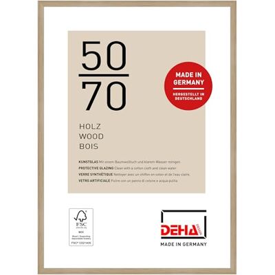 DEHA Design moldura de fotos, 50 x 70 cm, Madeira, Carvalho, Moldura para póster para pendurar em formato vertical e paisagem, vidro sintético inquebrável, Fontana DEHA Design moldura de fotos, 50 x 70 cm, Madeira, Carvalho, Moldura para póster para pendurar em formato vertical e paisagem, vidro sintético inquebrável, Fontana
