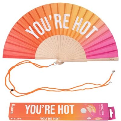 Fisura – Leque original com mensagem "you are h*t". Leque de madeira moderno e colorido. Leque de mão rosa e laranja degradado. Cabide incluído. Medidas: 42,5 x 23 cm Fisura – Leque original com mensagem "you are h*t". Leque de madeira moderno e colorido. Leque de mão rosa e laranja degradado. Cabide incluído. Medidas: 42,5 x 23 cm