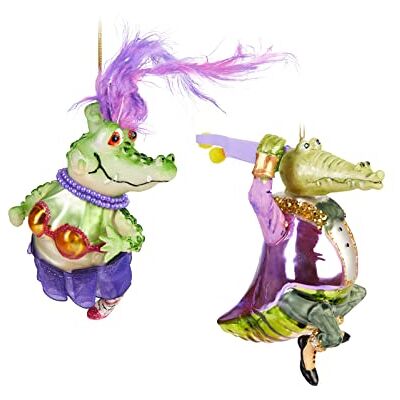 BRUBAKER Conjunto de ornamentos natalícios casal de crocodilos senhora e senhor enfeites de árvore pintados à mão casal bailarina distinta decoração de árvore natalícia de vidro 2 unidades BRUBAKER Conjunto de ornamentos natalícios casal de crocodilos senhora e senhor enfeites de árvore pintados à mão casal bailarina distinta decoração de árvore natalícia de vidro 2 unidades