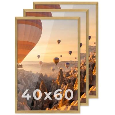PHOTOLINI Molduras 40 x 60 cm ouro madeira MDF, conjunto de 3 molduras para posteres, vidro acrílico, para pendurar, inclui acessórios para fotos, folhas e cartazes PHOTOLINI Molduras 40 x 60 cm ouro madeira MDF, conjunto de 3 molduras para posteres, vidro acrílico, para pendurar, inclui acessórios para fotos, folhas e cartazes