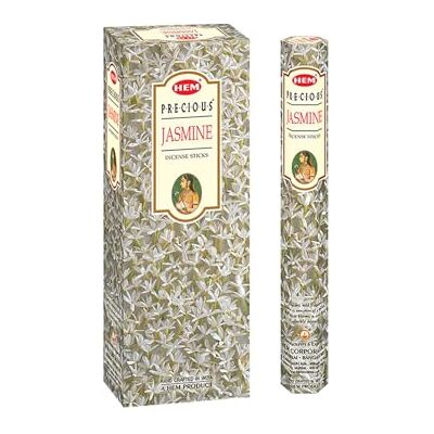 HEM Precious Jasmine Raras de incenso de jasmim, 120 unidades (6 caixas de 20), fragrância floral doce estimulante para meditação, oração, relaxamento e limpeza espiritual, 9 polegadas de HEM Precious Jasmine Raras de incenso de jasmim, 120 unidades (6 caixas de 20), fragrância floral doce estimulante para meditação, oração, relaxamento e limpeza espiritual, 9 polegadas de