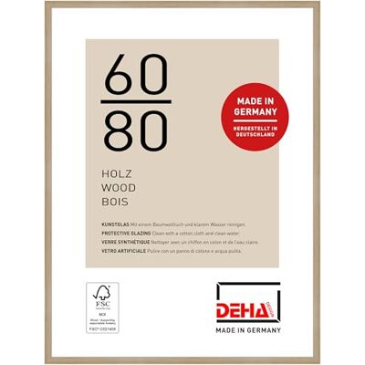 DEHA Design moldura de fotos, 60 x 80 cm, Madeira, Carvalho, Moldura para póster para pendurar em formato vertical e paisagem, vidro sintético inquebrável, Fontana DEHA Design moldura de fotos, 60 x 80 cm, Madeira, Carvalho, Moldura para póster para pendurar em formato vertical e paisagem, vidro sintético inquebrável, Fontana
