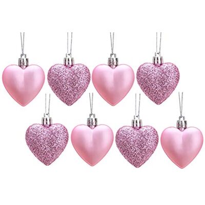 Toyland Bolas para árvore de Natal em forma de coração, rosa mate e rosa com purpurina, 5 x 8 cm Toyland Bolas para árvore de Natal em forma de coração, rosa mate e rosa com purpurina, 5 x 8 cm