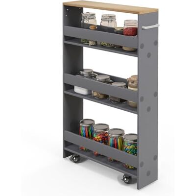 GIANTEX Carrinho auxiliar de 4 níveis, carrinho de armazenamento estreito com 4 prateleiras, rodas e alça, carrinho de serviço compacto para cozinha, casa de banho, sala de estar (cinzento natural, 47,5 x 13 x 80,5 cm) GIANTEX Carrinho auxiliar de 4 níveis, carrinho de armazenamento estreito com 4 prateleiras, rodas e alça, carrinho de serviço compacto para cozinha, casa de banho, sala de estar (cinzento natural, 47,5 x 13 x 80,5 cm)