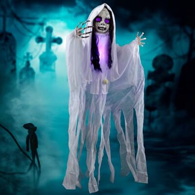 JOYIN Decoração de fantasma pendente de Halloween de 109 cm com cabeça iluminada para ar livre, pátio e casa encantadora JOYIN Decoração de fantasma pendente de Halloween de 109 cm com cabeça iluminada para ar livre, pátio e casa encantadora