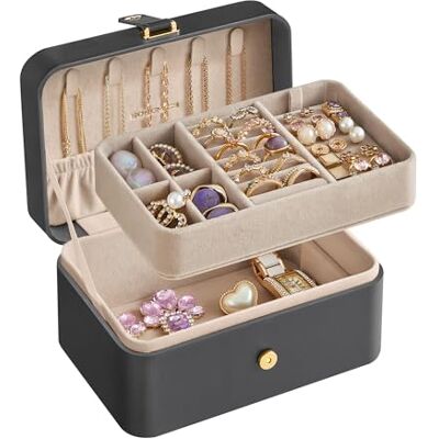 SONGMICS Caixa de Joias de Viagem, Caixa de Joias Pequena, 2 Níveis, Joalheiro Portátil, para Acessórios Grandes, 11,6 x 16 x 7,5 cm, Ideia de Presente, Cinza Ardósia JBC166G01 SONGMICS Caixa de Joias de Viagem, Caixa de Joias Pequena, 2 Níveis, Joalheiro Portátil, para Acessórios Grandes, 11,6 x 16 x 7,5 cm, Ideia de Presente, Cinza Ardósia JBC166G01
