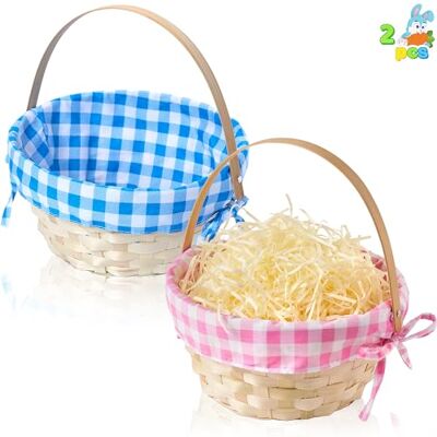 JOYIN 2 cestas tecidas de bambu de Páscoa com forro e alça para guloseimas de festa, piquenique, cesta vazia de presente para meninas e meninos, caça de ovos de Páscoa (não inclui erva) JOYIN 2 cestas tecidas de bambu de Páscoa com forro e alça para guloseimas de festa, piquenique, cesta vazia de presente para meninas e meninos, caça de ovos de Páscoa (não inclui erva)