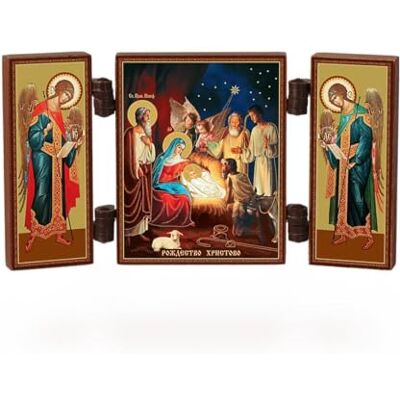 NKlaus Nascimento de Jesus Cristo Ícone cristão de Natal Rozhdestvo Hristovo madeira de altar de viagem 36169 NKlaus Nascimento de Jesus Cristo Ícone cristão de Natal Rozhdestvo Hristovo madeira de altar de viagem 36169
