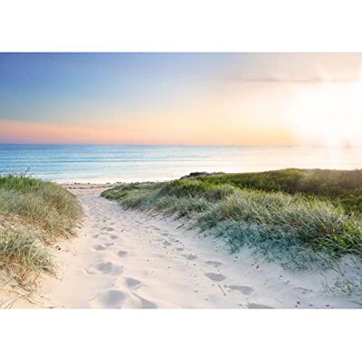 Papel de parede fotográfico praia e mar pôr-do-sol 352 x 250 cm lã papel de parede XXL moderna decoração de parede sala quarto escritório sala azul bege Papel de parede fotográfico praia e mar pôr-do-sol 352 x 250 cm lã papel de parede XXL moderna decoração de parede sala quarto escritório sala azul bege