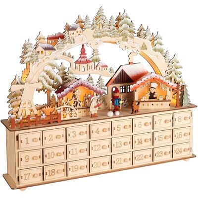 BRUBAKER Calendário de advento para encher Aldeia de Natal iluminado com arco calendário de Natal de madeira de 40 cm com iluminação LED aldeia com crianças, padaria, cão e floresta BRUBAKER Calendário de advento para encher Aldeia de Natal iluminado com arco calendário de Natal de madeira de 40 cm com iluminação LED aldeia com crianças, padaria, cão e floresta