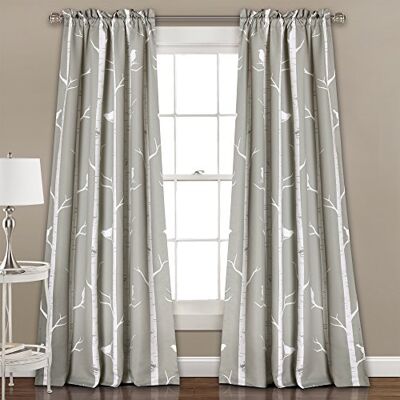 Lush Decor Cortinas com design de pássaro na árvore, filtram a luz, para sala de estar, sala de jantar, quarto, par de painéis de 2 polegadas de comprimento, cinzento, 2 unidades Lush Decor Cortinas com design de pássaro na árvore, filtram a luz, para sala de estar, sala de jantar, quarto, par de painéis de 2 polegadas de comprimento, cinzento, 2 unidades