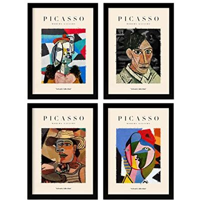 Nacnic Conjunto de 4 ilustrações de Picasso. Coleção de identificação. Ilustrações coloridas em estilo galeria de arte. Decoração de interiores. A4 sem moldura. Nacnic Conjunto de 4 ilustrações de Picasso. Coleção de identificação. Ilustrações coloridas em estilo galeria de arte. Decoração de interiores. A4 sem moldura.