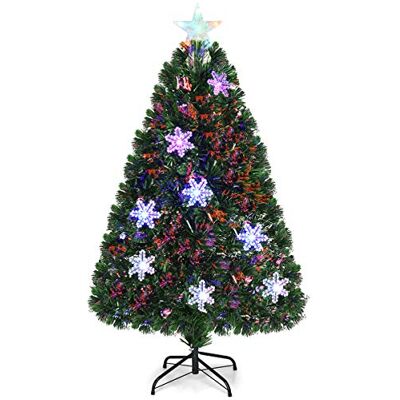 COSTWAY 120cm Árvore de Natal Artificial Verde com Fibra Óptica, Muda de Cor com Flocos de Neve, Suporte Metálico, PVC Ignífugo de 125 Ramos, para Decoração de Natal em Casa (120CM) COSTWAY 120cm Árvore de Natal Artificial Verde com Fibra Óptica, Muda de Cor com Flocos de Neve, Suporte Metálico, PVC Ignífugo de 125 Ramos, para Decoração de Natal em Casa (120CM)