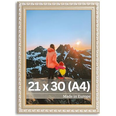 Victor Moldura de fotos "Chagall" bege dourado 21 x 30 cm (A4) Estilo barroco vintage – vidro real – adequado para certificados – decoração para a casa Victor Moldura de fotos "Chagall" bege dourado 21 x 30 cm (A4) Estilo barroco vintage – vidro real – adequado para certificados – decoração para a casa