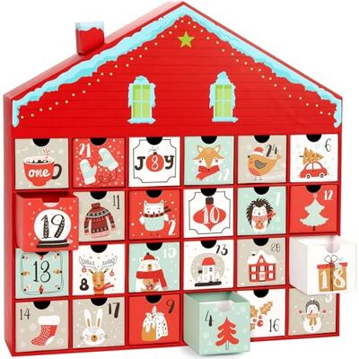 BRUBAKER Calendário de advento para encher casa de Natal calendário de Natal DIY com 24 portas para vouchers, doces e outras surpresas 40,5 cm de altura do cartão vermelho BRUBAKER Calendário de advento para encher casa de Natal calendário de Natal DIY com 24 portas para vouchers, doces e outras surpresas 40,5 cm de altura do cartão vermelho