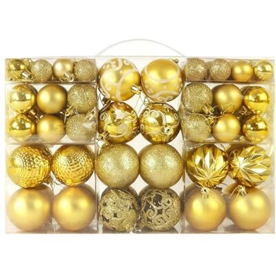 TRIXES Conjunto de 100 bolas de Natal douradas ornamentos inquebráveis para decoração de árvore de Natal em tamanhos variados TRIXES Conjunto de 100 bolas de Natal douradas ornamentos inquebráveis para decoração de árvore de Natal em tamanhos variados