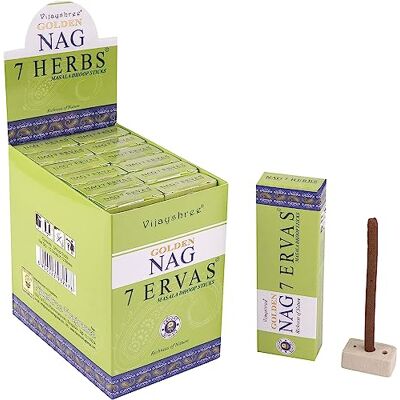 AROMASENSES Incenso Masala Dhoops Sticks Golden Nag 7 ervas Vijayshree 12 caixas de 10 doops cada uma inclui suporte queimador, ioga, meditação relaxamento AROMASENSES Incenso Masala Dhoops Sticks Golden Nag 7 ervas Vijayshree 12 caixas de 10 doops cada uma inclui suporte queimador, ioga, meditação relaxamento