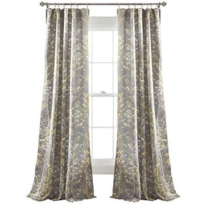 Lush Decor Conjunto de cortinas de escurecimento de folhas e ramos de árvore para sala, sala de jantar, quarto (par), 84 x 52 polegadas, cor cinzento e amarelo Lush Decor Conjunto de cortinas de escurecimento de folhas e ramos de árvore para sala, sala de jantar, quarto (par), 84 x 52 polegadas, cor cinzento e amarelo
