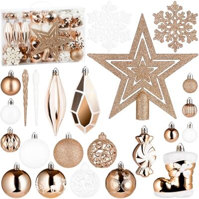 BRUBAKER Conjunto de 128 bolas de Natal Ornamentos para a árvore de Natal XXL com bolas de purpurina, carámbanos, pendentes de diamantes, doces, botas do Pai Natal e estrela para a árvore Champanhe BRUBAKER Conjunto de 128 bolas de Natal Ornamentos para a árvore de Natal XXL com bolas de purpurina, carámbanos, pendentes de diamantes, doces, botas do Pai Natal e estrela para a árvore Champanhe