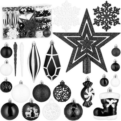 BRUBAKER Conjunto de 128 bolas de Natal ornamentos para árvore de Natal XXL com bolas de purpurina, carámbanos, pendentes de diamantes, rebuçados, botas do Pai Natal e estrela para a árvore Preto BRUBAKER Conjunto de 128 bolas de Natal ornamentos para árvore de Natal XXL com bolas de purpurina, carámbanos, pendentes de diamantes, rebuçados, botas do Pai Natal e estrela para a árvore Preto
