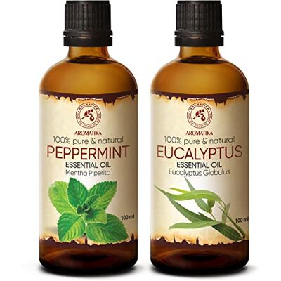 Trust Conjunto de óleos essenciais de menta e eucalipto 2 x 100 ml, óleos para humidificador, difusor aromaterapia, humidificador candeeiro cromático, cuidados com a pele, óleos para velas Trust Conjunto de óleos essenciais de menta e eucalipto 2 x 100 ml, óleos para humidificador, difusor aromaterapia, humidificador candeeiro cromático, cuidados com a pele, óleos para velas
