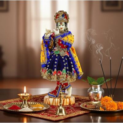 eSplanade Escultura de estátua de ídolo de Lord Kishan Krishna Murti esculpida à mão, resina, 28 cm, multicolorido eSplanade Escultura de estátua de ídolo de Lord Kishan Krishna Murti esculpida à mão, resina, 28 cm, multicolorido