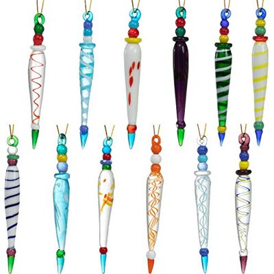 JOYIN 12 ornamentos coloridos de cristal de gelo, ornamentos de vidro de Natal para decorações de árvore de Natal, ornamentos de vidro de 3,5 a 3,7 polegadas de comprimento em 12 designs diferentes JOYIN 12 ornamentos coloridos de cristal de gelo, ornamentos de vidro de Natal para decorações de árvore de Natal, ornamentos de vidro de 3,5 a 3,7 polegadas de comprimento em 12 designs diferentes
