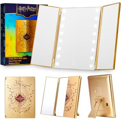 Get Trend Harry Potter Espelho de maquilhagem com luz LED, design tríptico compacto, funciona com pilhas, espelho toucador de mesa para maquilhagem, viagem (multi/Harry Potter) Get Trend Harry Potter Espelho de maquilhagem com luz LED, design tríptico compacto, funciona com pilhas, espelho toucador de mesa para maquilhagem, viagem (multi/Harry Potter)