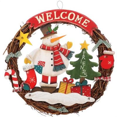 com-four ® Coroa de Natal trançada coroa de porta Welcome decoração de madeira para pendurar cerca de Ø 31 cm (boneco de neve L) com-four ® Coroa de Natal trançada coroa de porta Welcome decoração de madeira para pendurar cerca de Ø 31 cm (boneco de neve L)