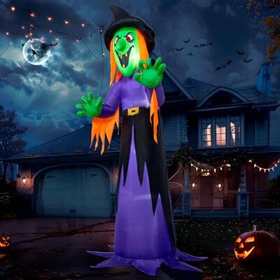 Joiedomi Bruxa insuflável de Halloween de 12 pés de altura com luzes LED integradas, bruxa assustadora insuflável para decoração ao ar livre, pátio de Halloween, jardim, decoração de festa de Joiedomi Bruxa insuflável de Halloween de 12 pés de altura com luzes LED integradas, bruxa assustadora insuflável para decoração ao ar livre, pátio de Halloween, jardim, decoração de festa de