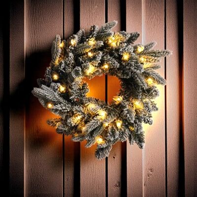 Spetebo Coroa de abeto de arte com 35 LEDs a pilhas, com temporizador, 40 cm, cor branca quente, iluminada com neve decorativa, coroa de mesa, coroa de porta, coroa para o Natal, advento e inverno Spetebo Coroa de abeto de arte com 35 LEDs a pilhas, com temporizador, 40 cm, cor branca quente, iluminada com neve decorativa, coroa de mesa, coroa de porta, coroa para o Natal, advento e inverno